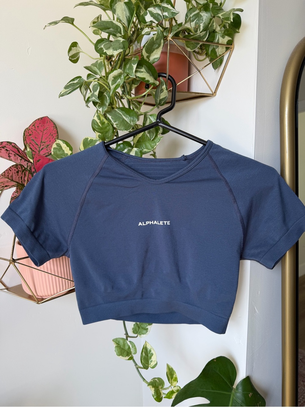 Alphalete Navy Short Sleeve Crop Athletic Top